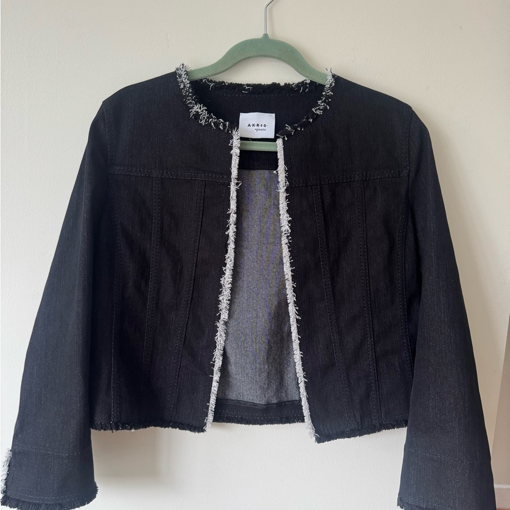 Akris Punto Black Jean Jacket with White Trim